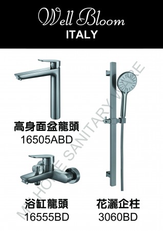 Well Bloom Italy 165系列黑鋼拉絲色3件龍頭優惠套裝 (3SET165ABD)